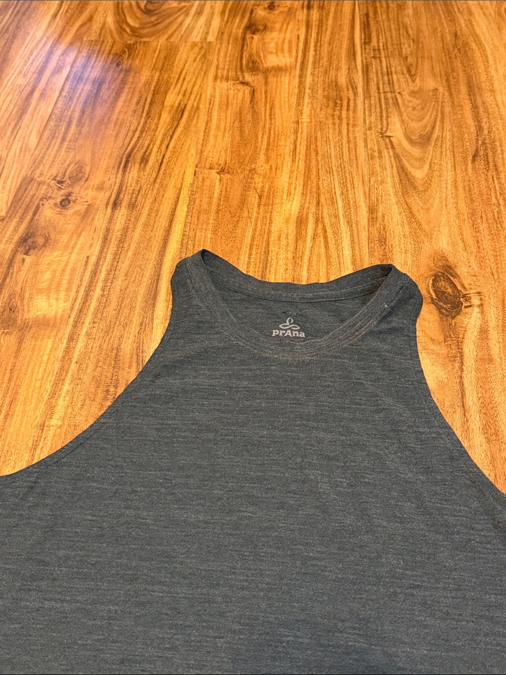 Prana women medium tank top Charcoal gray green High Neck split sides burnout - Picture 2 of 8